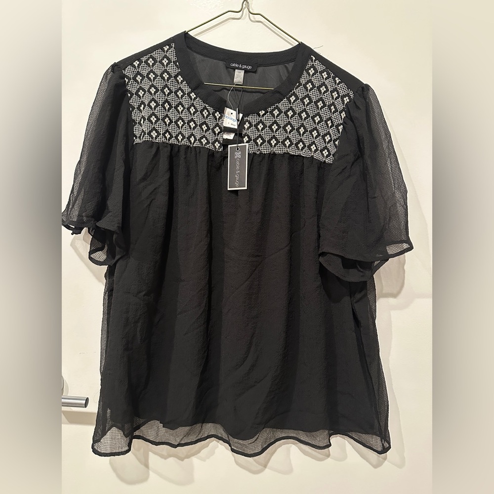 Cable and Gauge Flowy Lined Ruffle Sleeves Top Blouse 3X New